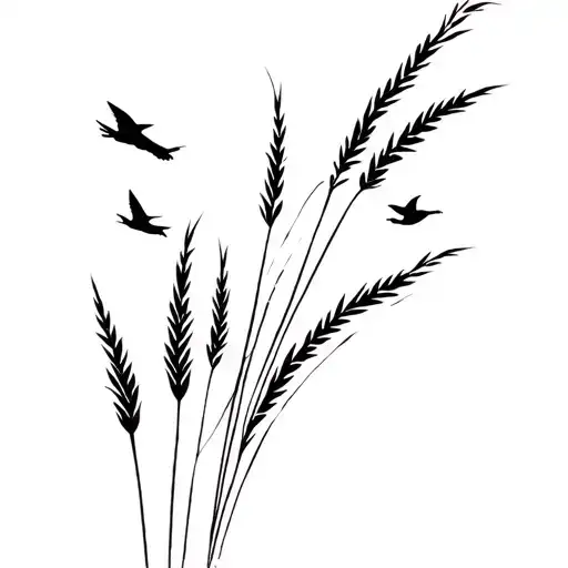 ray grass reeds and wild birds flying away tattoo design idea