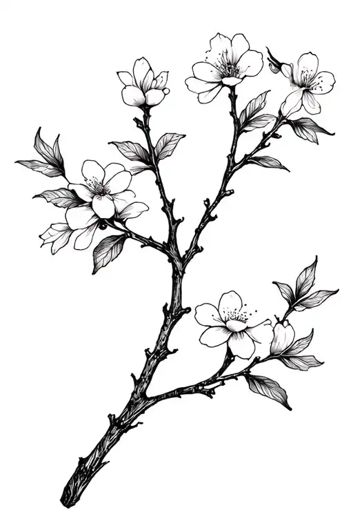 cherry blossom in fineline tattoo design idea