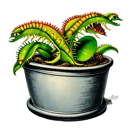 Venus fly trap in a pot tattoo design idea
