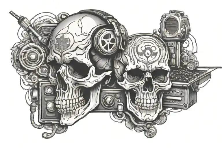 skull music dj chest tattoo tattoo design idea