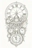 An abstract representation of the passage of time using a combination of a clock, hourglass, and sundial, with each element symbolizing a different era in history tattoo design idea
