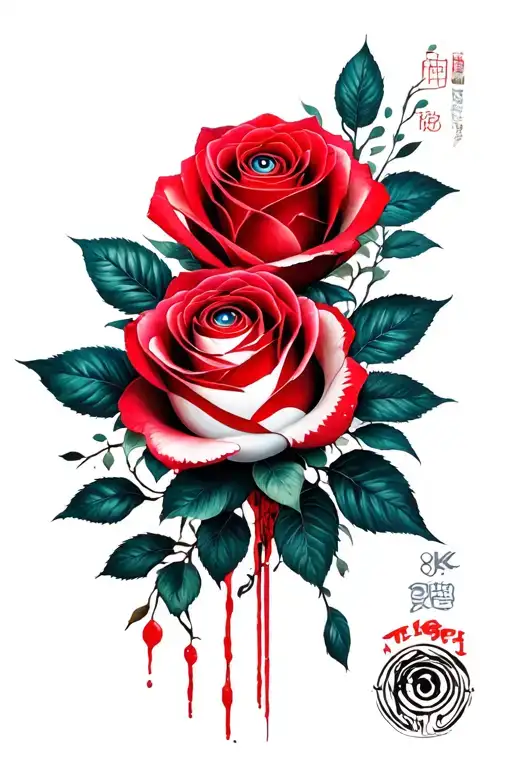 rose and itachi  with sharingan tattoo design idea