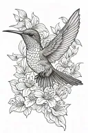 humming bird with flowers tattoo design idea