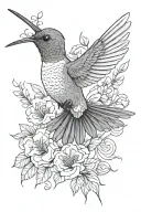humming bird with flowers tattoo design idea