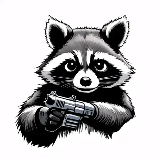 rocket raccoon holding gun tattoo design idea