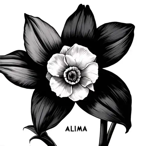 the name Alma with a Narcissus flower tattoo design idea