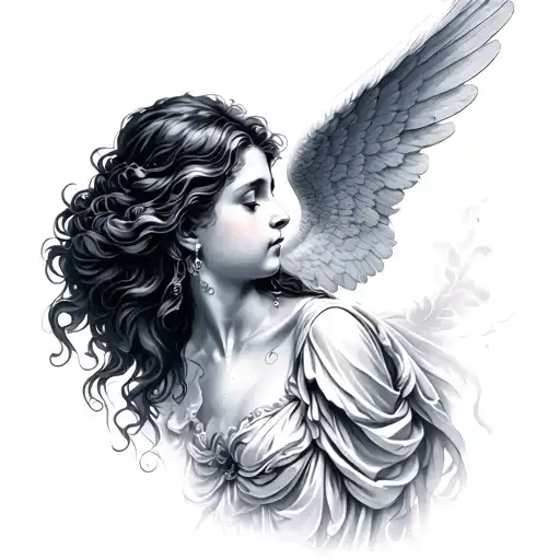 angel whispering in ear tattoo design idea