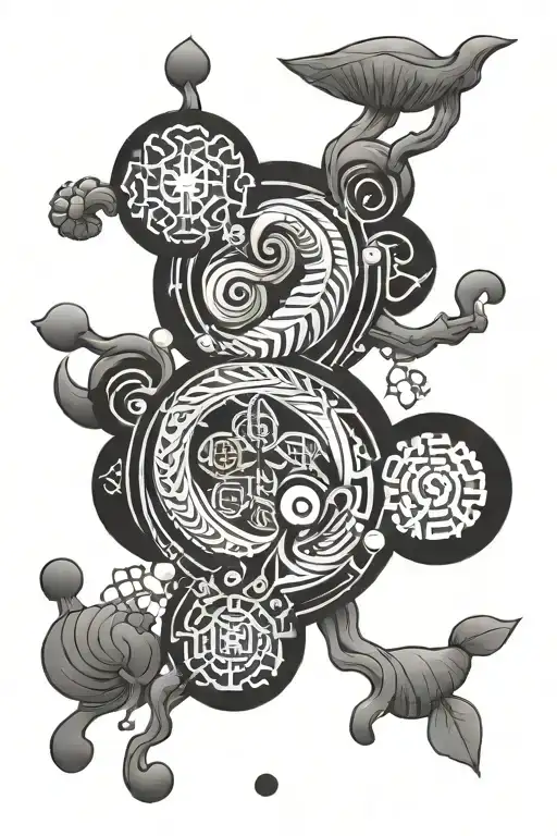 kaizen Japanese characters combined with psilocybin molecule tattoo design idea