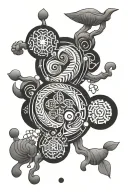 kaizen Japanese characters combined with psilocybin molecule tattoo design idea