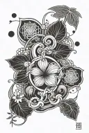 kaizen Japanese characters combined with psilocybin molecule tattoo design idea