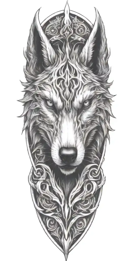 dragon intertwined wolf head tattoo design idea