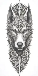 dragon intertwined wolf head tattoo design idea