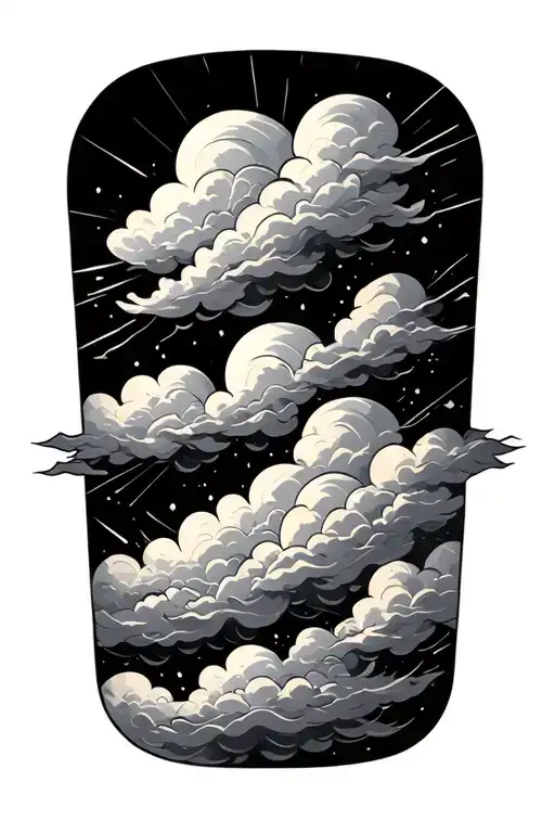 sleeve tattoo cloud pattern and sunbeam shining  tattoo design idea