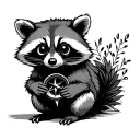 cute racoon sitting holding a compass tattoo design idea
