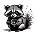 cute racoon sitting holding a compass tattoo design idea