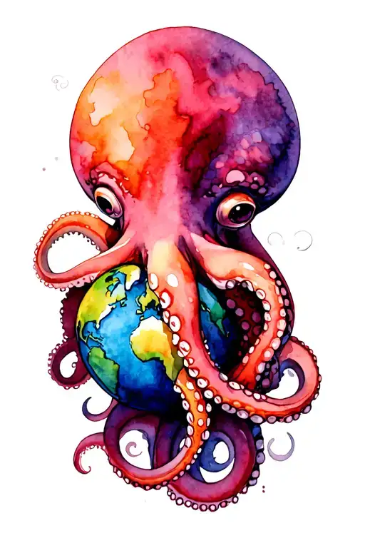 Octopus holding a globe tattoo design idea