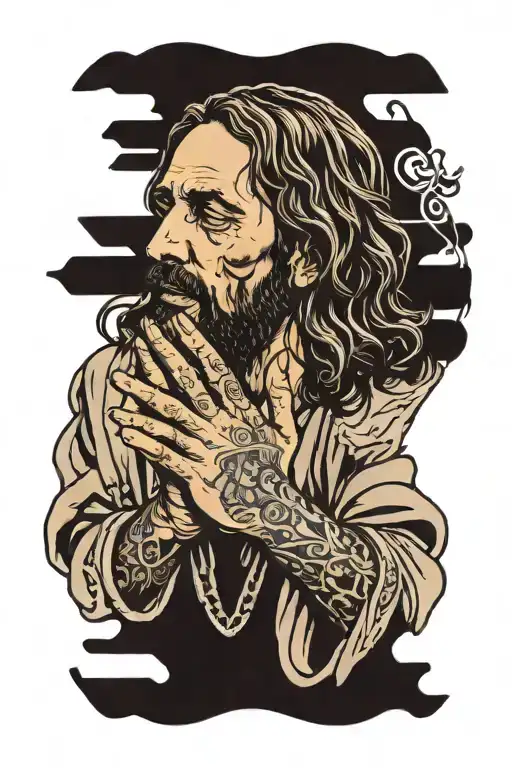 jesus praying hands surrounded tattoo design idea