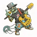 graffiti spray can character playing a guitar tattoo design idea