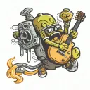 graffiti spray can character playing a guitar tattoo design idea