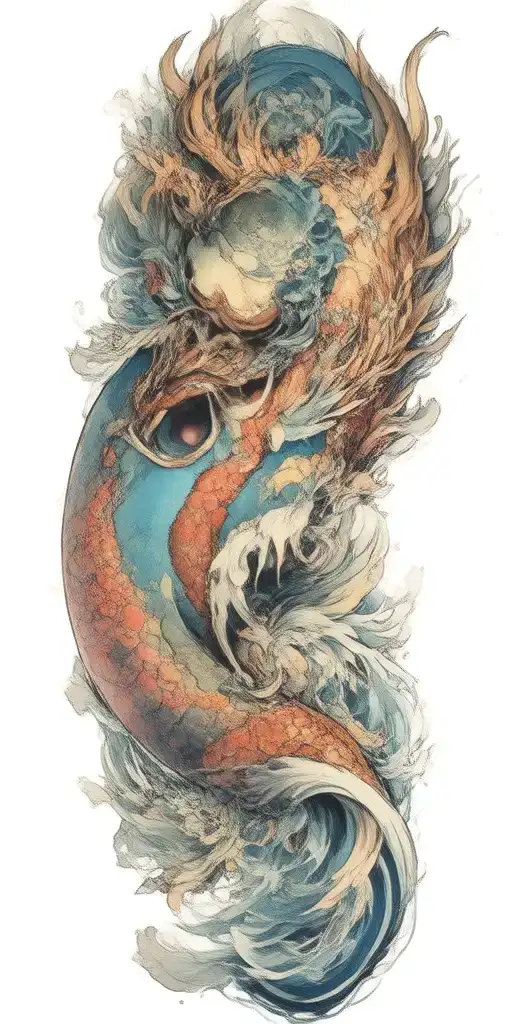 flowers oni demon mask koi fish waves skin breaks loose tattoo design idea