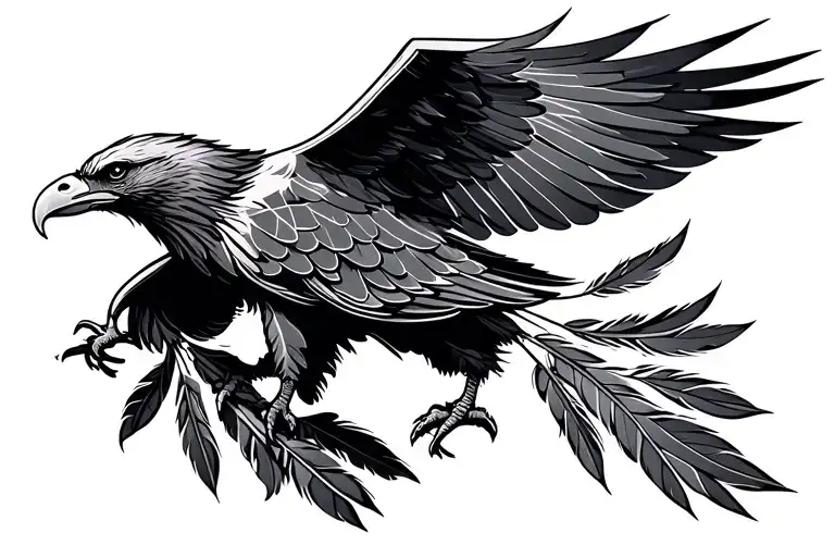 Eagle with feathers on Back  tattoo design idea