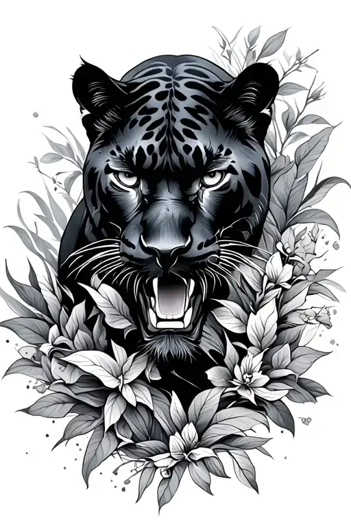 panther surrounded tattoo design idea