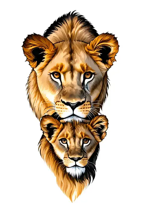 lioness and cub faces tattoo design idea