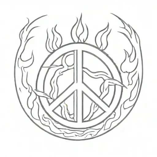 peace sign on fire flames tattoo design tattoo design idea