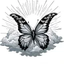 butterfly flying out of clouds and sun rays  tattoo design idea