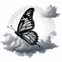 butterfly flying out of clouds and sun rays  tattoo design idea