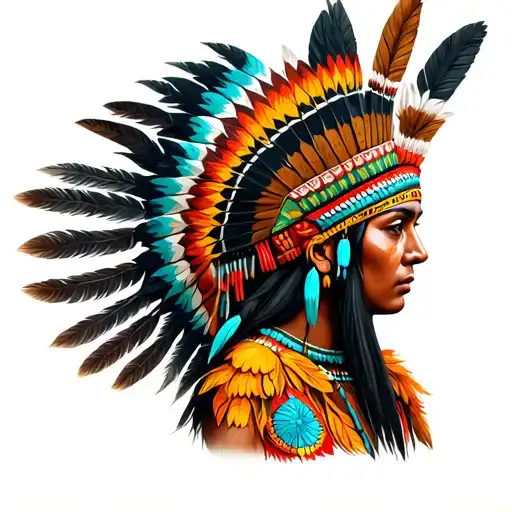 indigenous amazon healer woth head dress. tattoo design idea