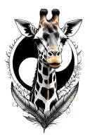 giraffe with moon and feathers  tattoo design idea