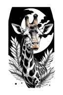 giraffe with moon and feathers  tattoo design idea