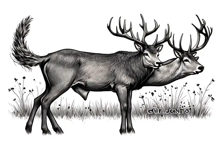 hunting scene featuring child's name incorporated tattoo design idea