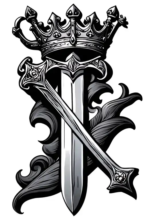 sword and crown made tattoo design idea