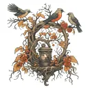 poison tree with birds and fog tattoo design idea