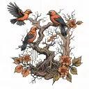 poison tree with birds and fog tattoo design idea