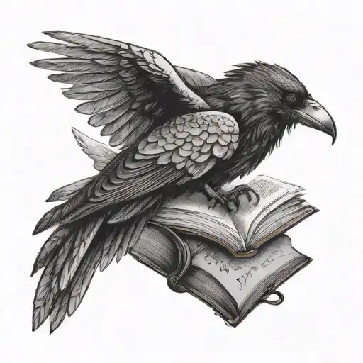 raven reading dragon book tattoo design idea