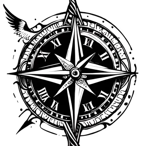 compass clock hawk irish sleeve tattoo design idea