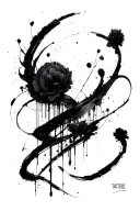 dark abstract, expressive blackwork, raw brush strokes cyber tattoo design idea