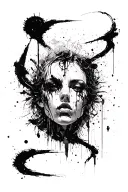 dark abstract, expressive blackwork, raw brush strokes cyber tattoo design idea