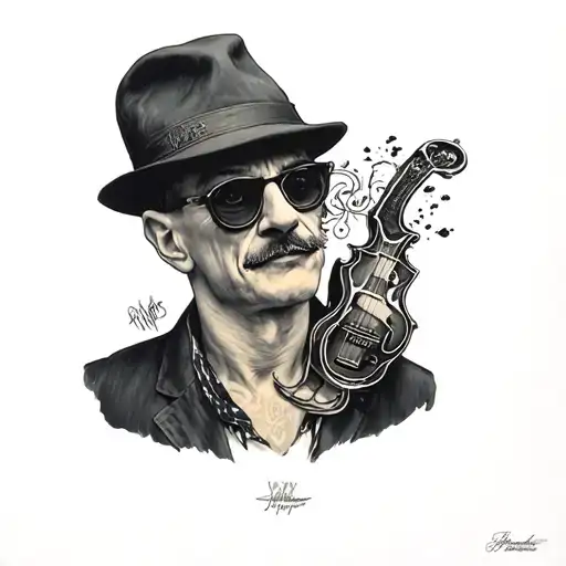 hunter s Thompson in the style of Tim burton style lumiere tattoo design idea