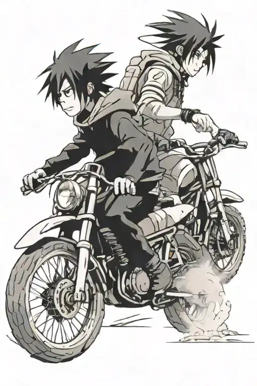 Sasuke and itachi watching riding dirt bikes tattoo design idea