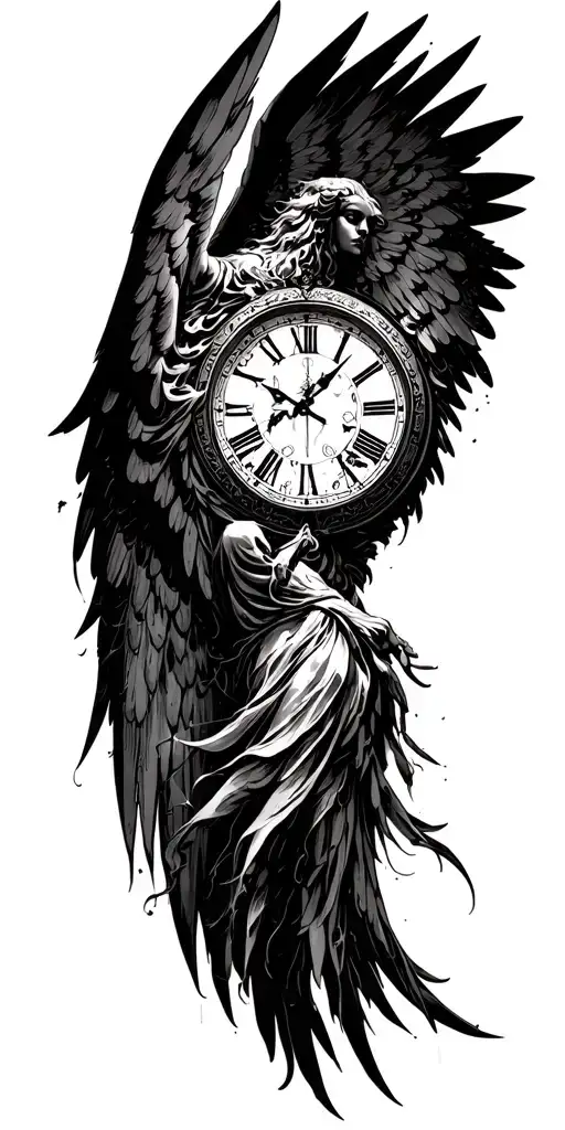 clock morphing into angel tattoo design idea