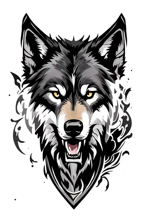 wolf face mantle shield tattoo design idea