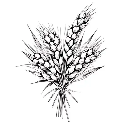 A bouquet of wheat, stocks, olive branches, and palm leaves tattoo design idea