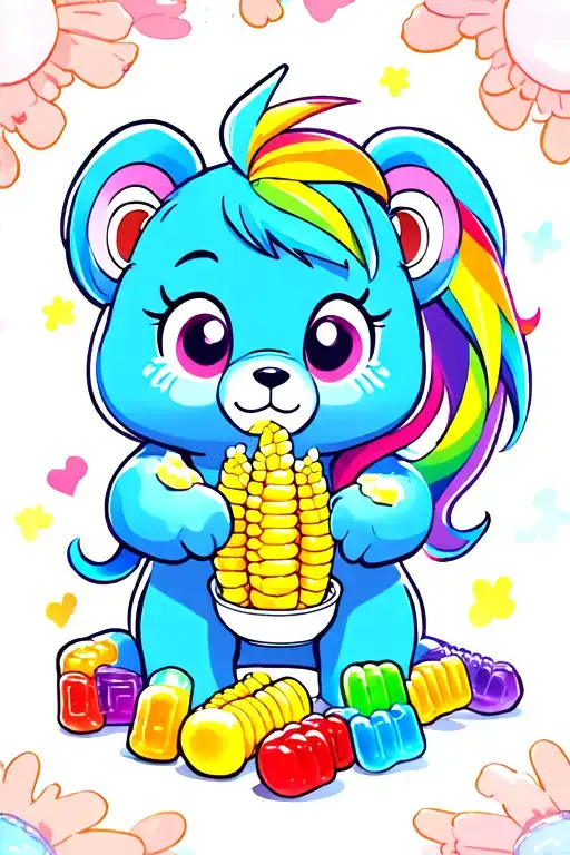 uni corns , my little pony , Care Bears Happy Eating Haribo tattoo design idea