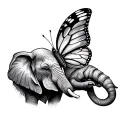an elephant reaching out for a butterfly  tattoo design idea
