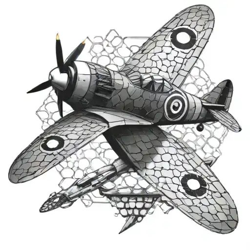 honeycomb and spitfire fighter plane tattoo design idea