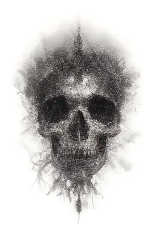 peace and lightining storm and time and nature featuring skull tattoo design idea